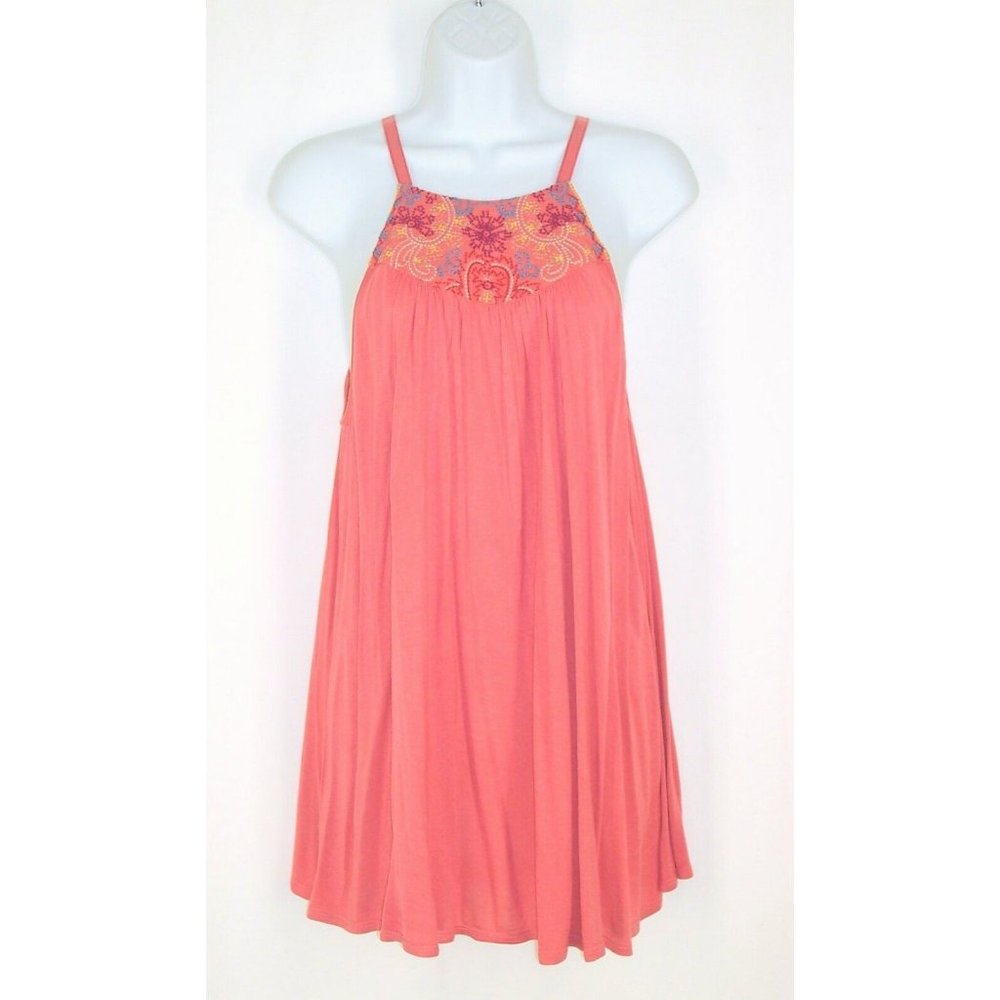 OS One September Anthropologie Coral Tank Top L FLowy Stitching Detail Tie Neck